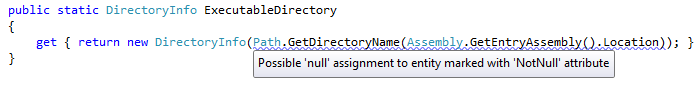 ReSharper - Possible null assignment to entity marked with NotNull attribute